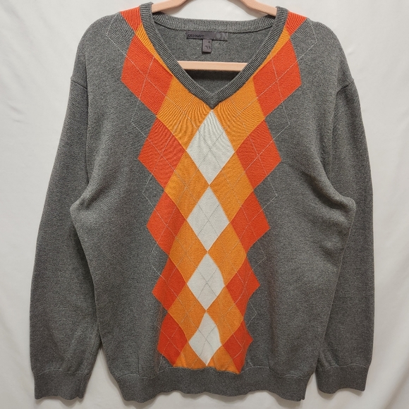 Old Navy Other - Old Navy Gray & Orange Argyle Vneck Sweater